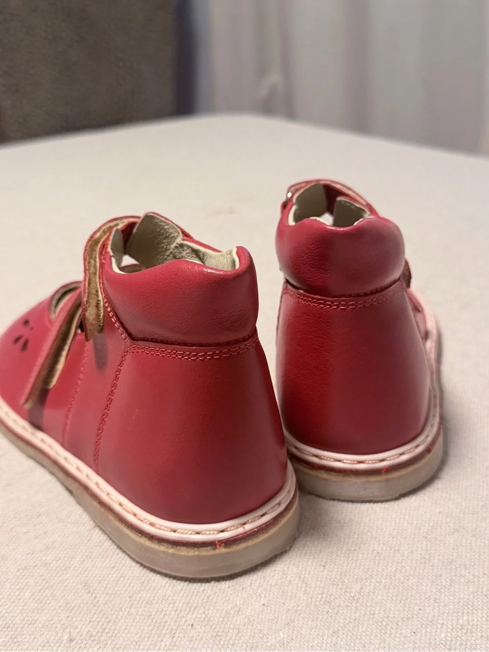 Kids Red Leather Shoes with Hook-and-Loop Straps